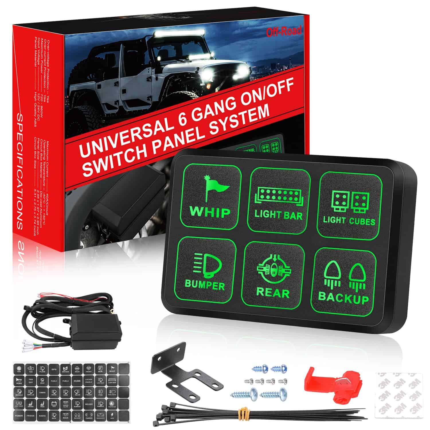 Panel de interruptores de 6 vías, OFFROADTOWN Caja de