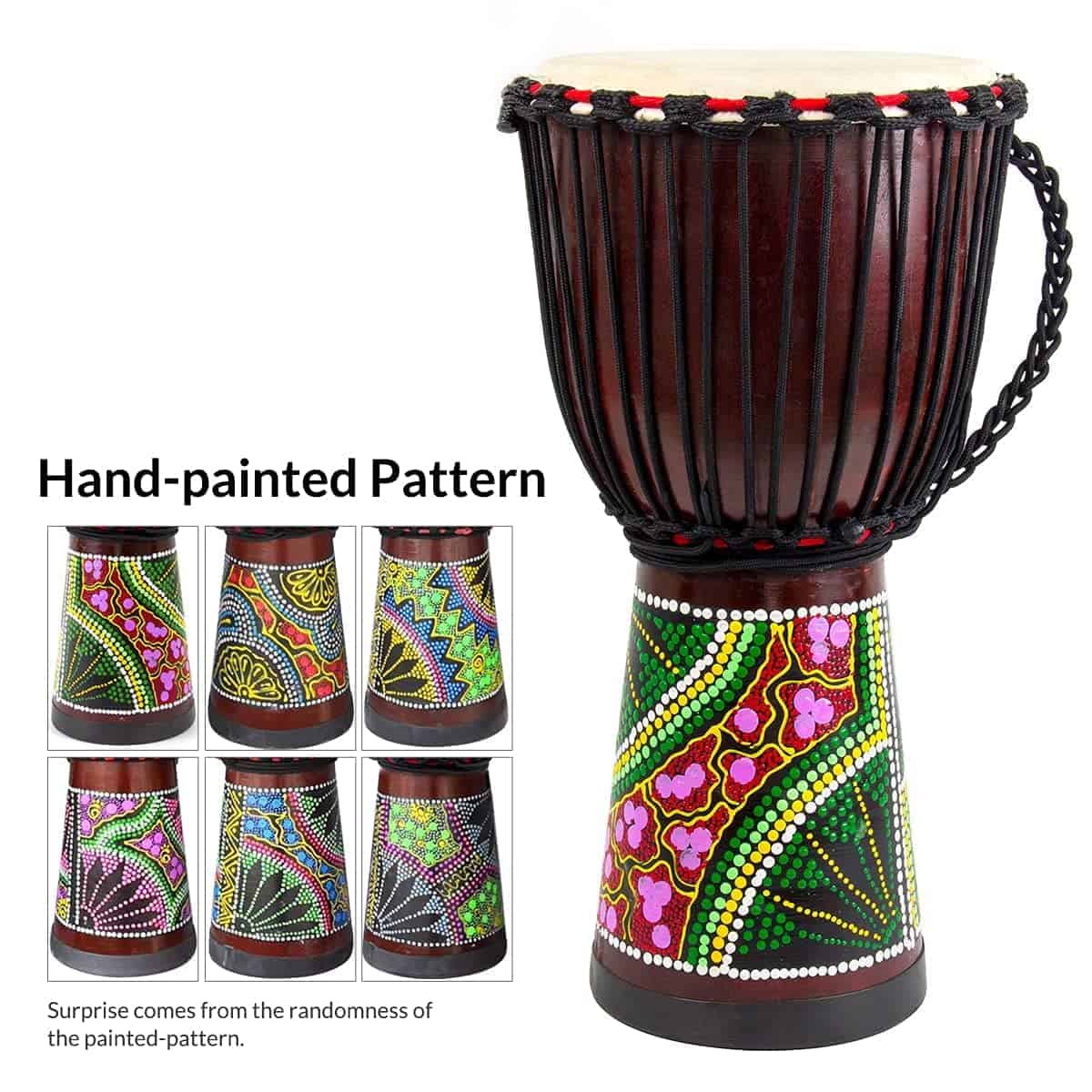 Djembe Tambor AKLOT Tambor Africano Pintado a Mano 9.5'' x - Imagen 3