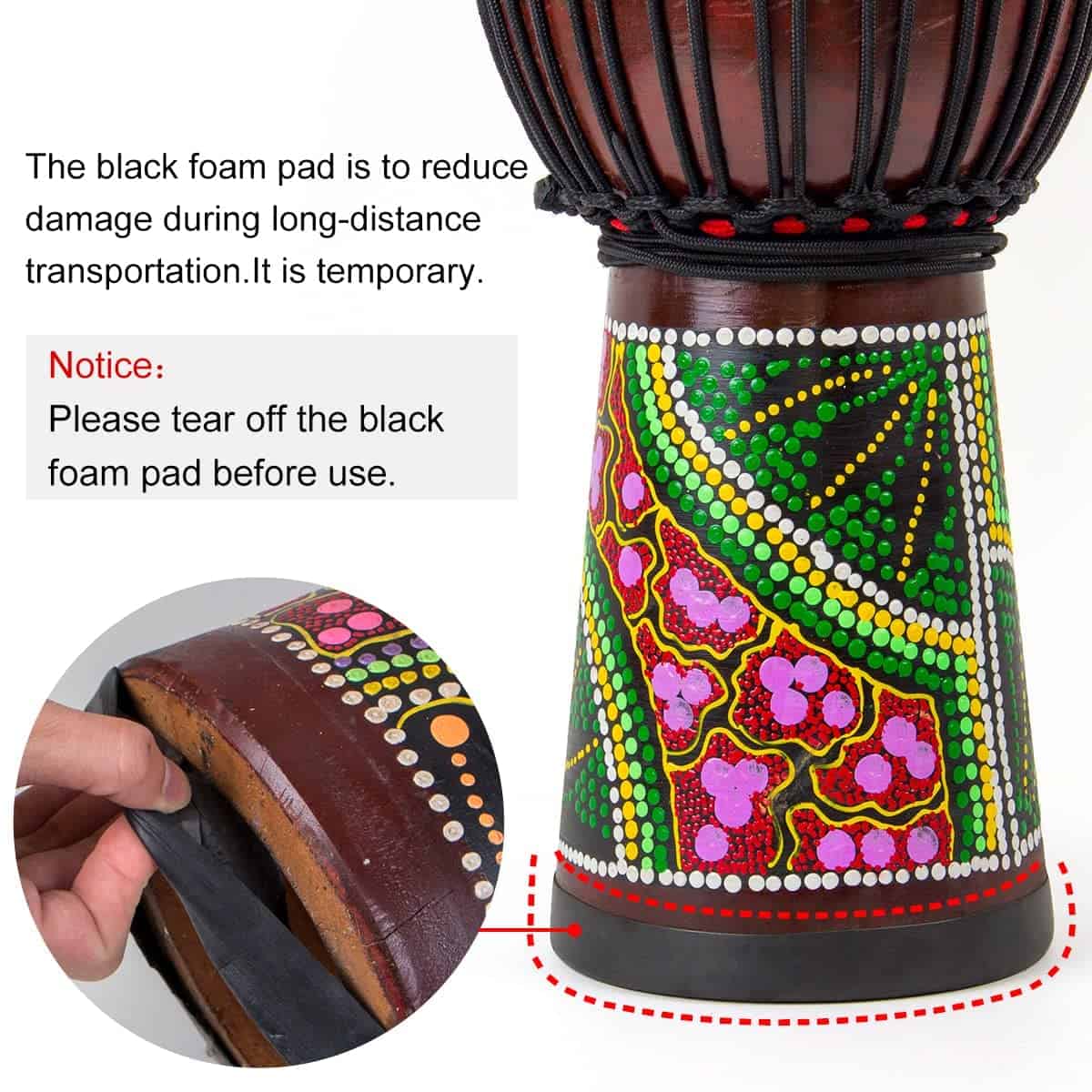 Djembe Tambor AKLOT Tambor Africano Pintado a Mano 9.5'' x - Imagen 4