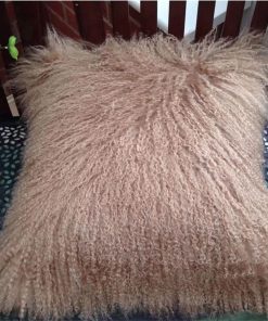 Funda de almohada de auténtica piel de cordero mongol,