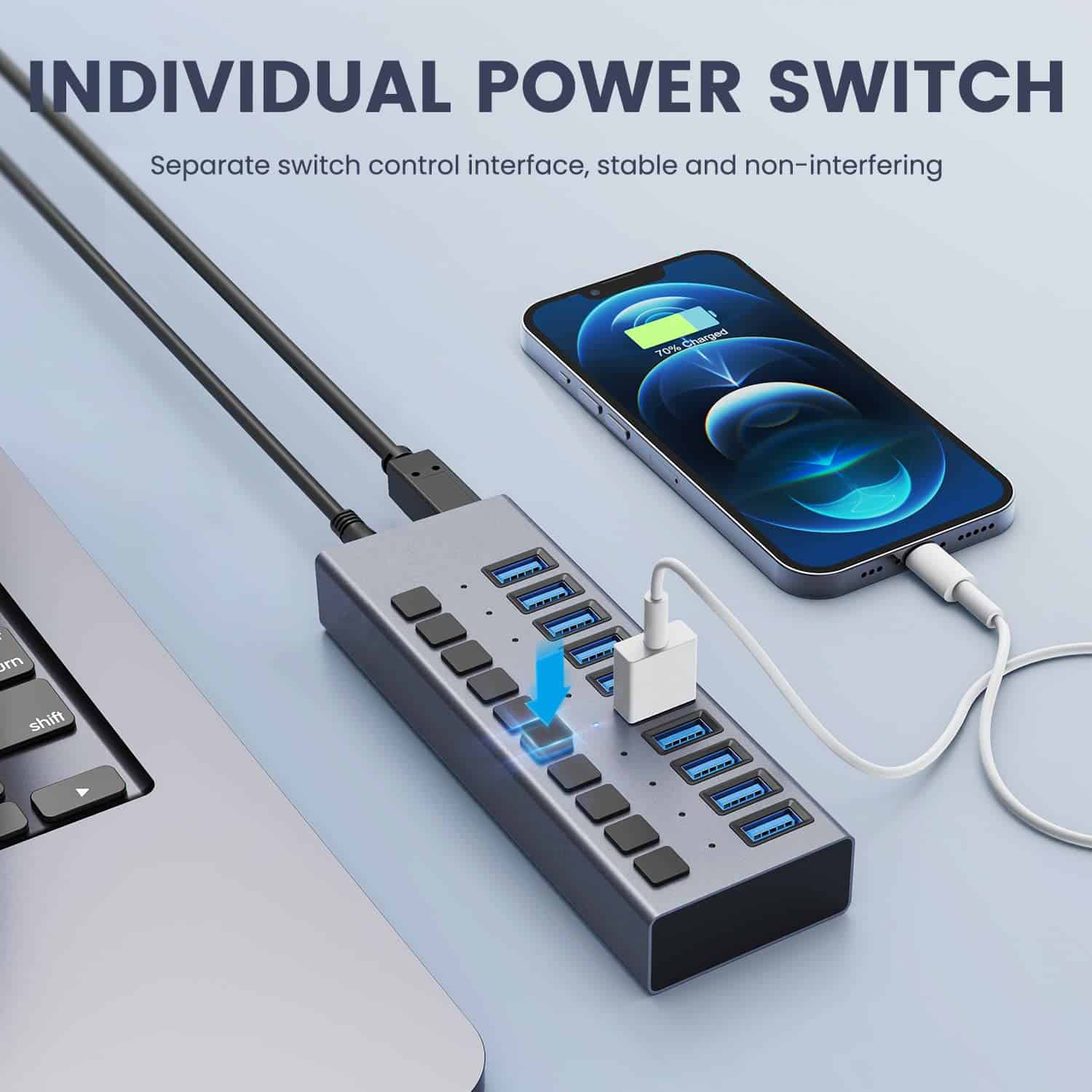 Concentrador USB Alimentado - ACASIS 10 Puertos 48W - Imagen 5