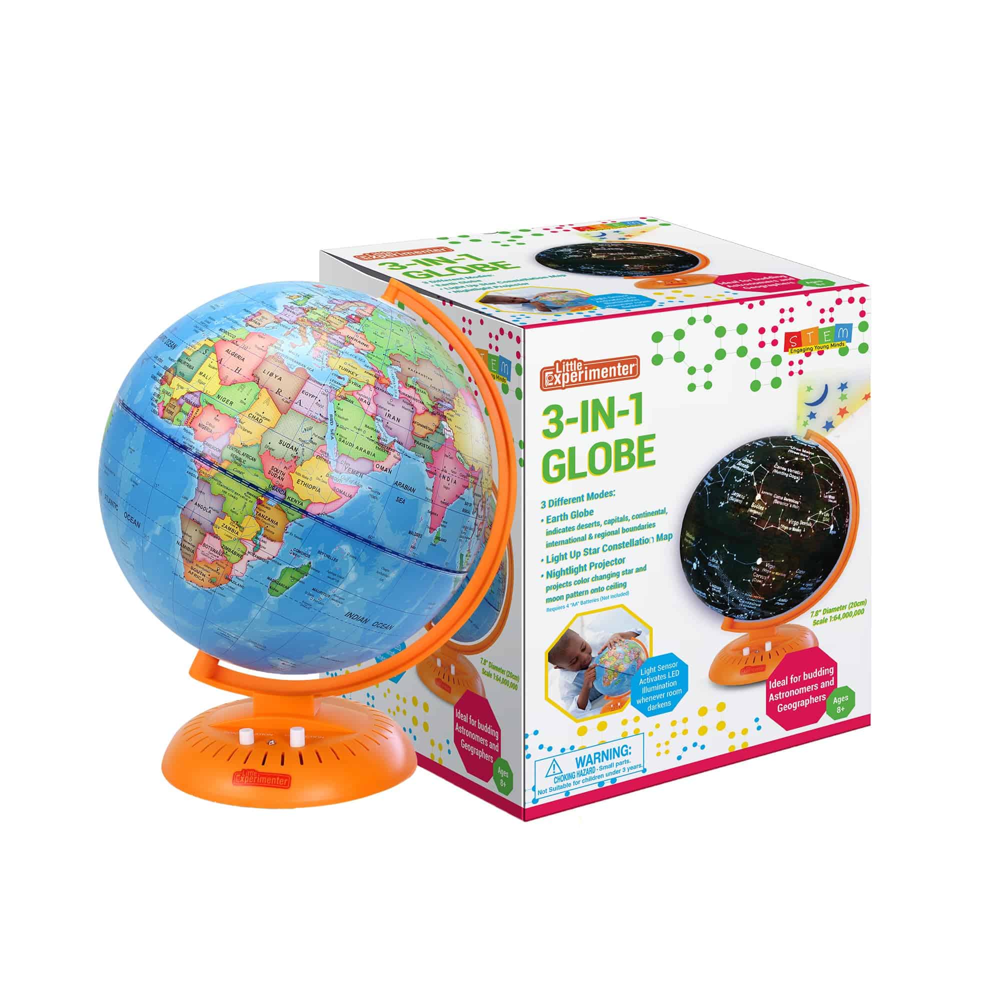Globo Iluminado 3-en-1 para Niños - 8" Mapa Estelar