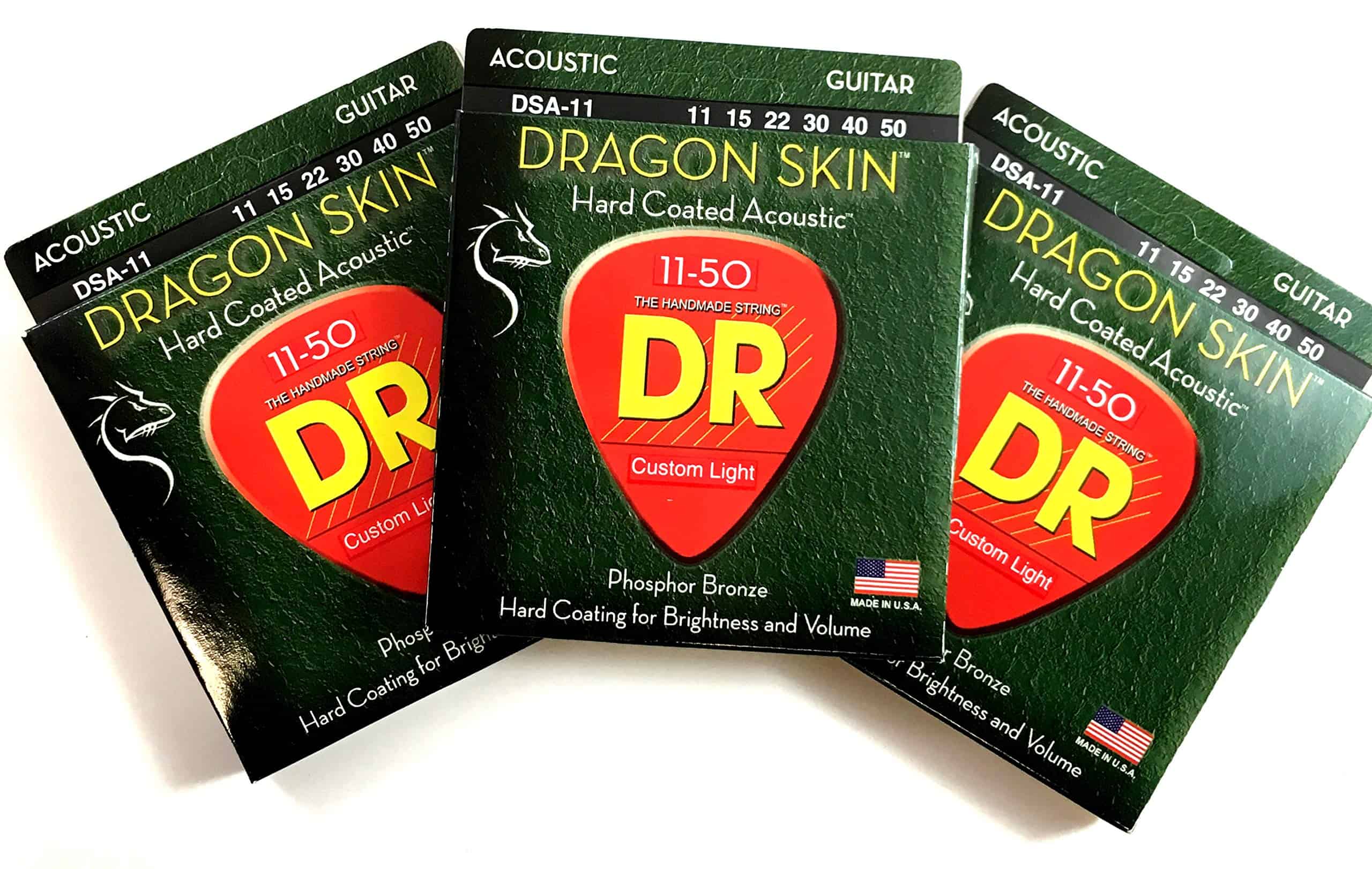 Cuerdas de Guitarra Acustica DR 3-Pack Dragon Skin 11-50