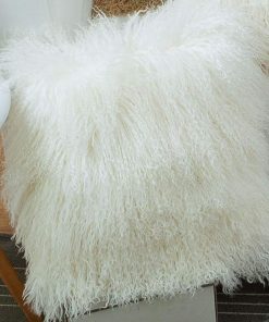 Funda de almohada de piel de cordero mongol blanco