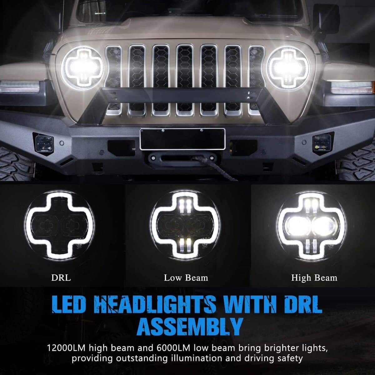 Faros LED de 9 pulgadas BUNKER INDUST con aro DRL, Par de - Imagen 4