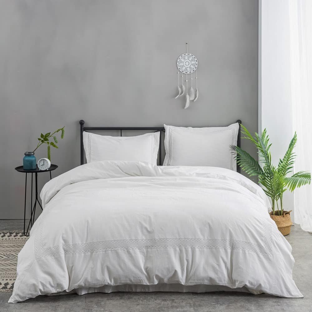 Juego de Funda de Edredón de Lino 3 piezas en Encaje Croché