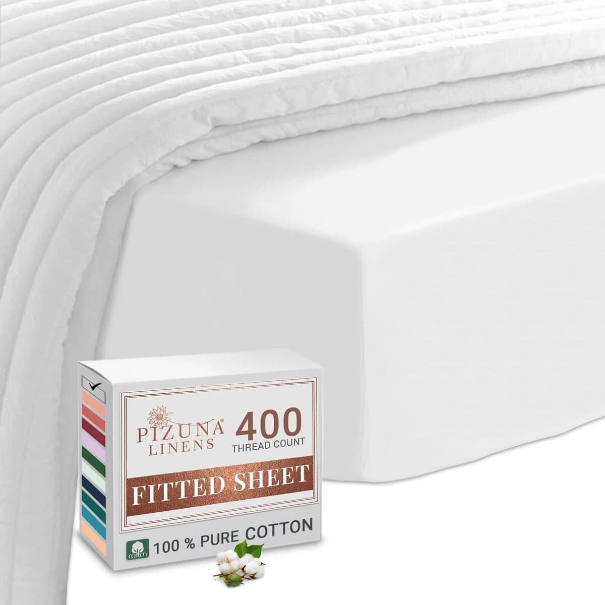 Sábana Ajustable Pizuna 100% Algodón, Queen Blanca, Lujosa