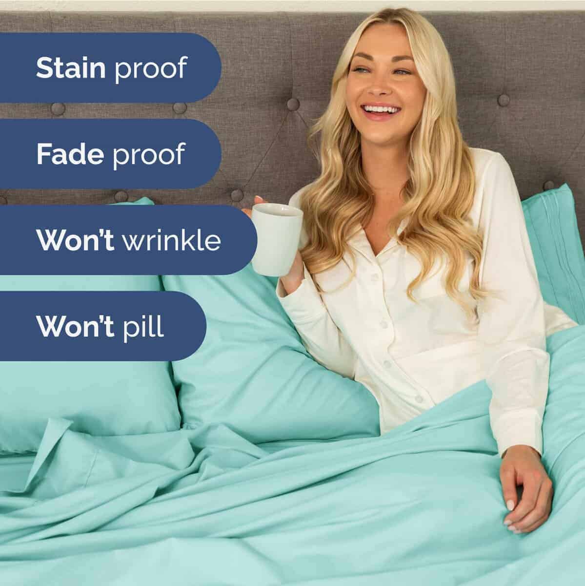 Juego de sábanas Extra Profundas Twin XL - 4 -Azul Spa - Imagen 5