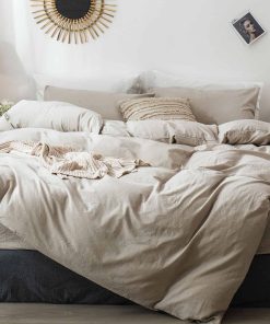 Juego de Funda de Edredón MooMee Bedding -Gris Lino Amarrona