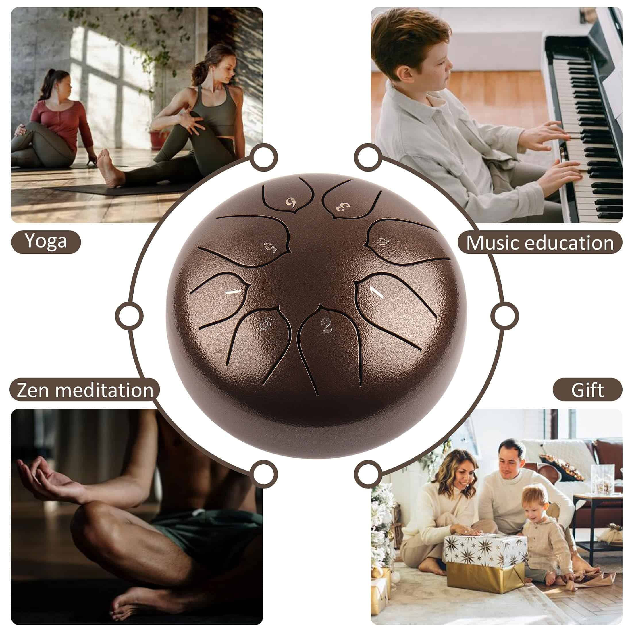 LOMUTY Steel Tongue Drum - 8 Notas 6 Pulgadas - -ara Dedos - Imagen 6