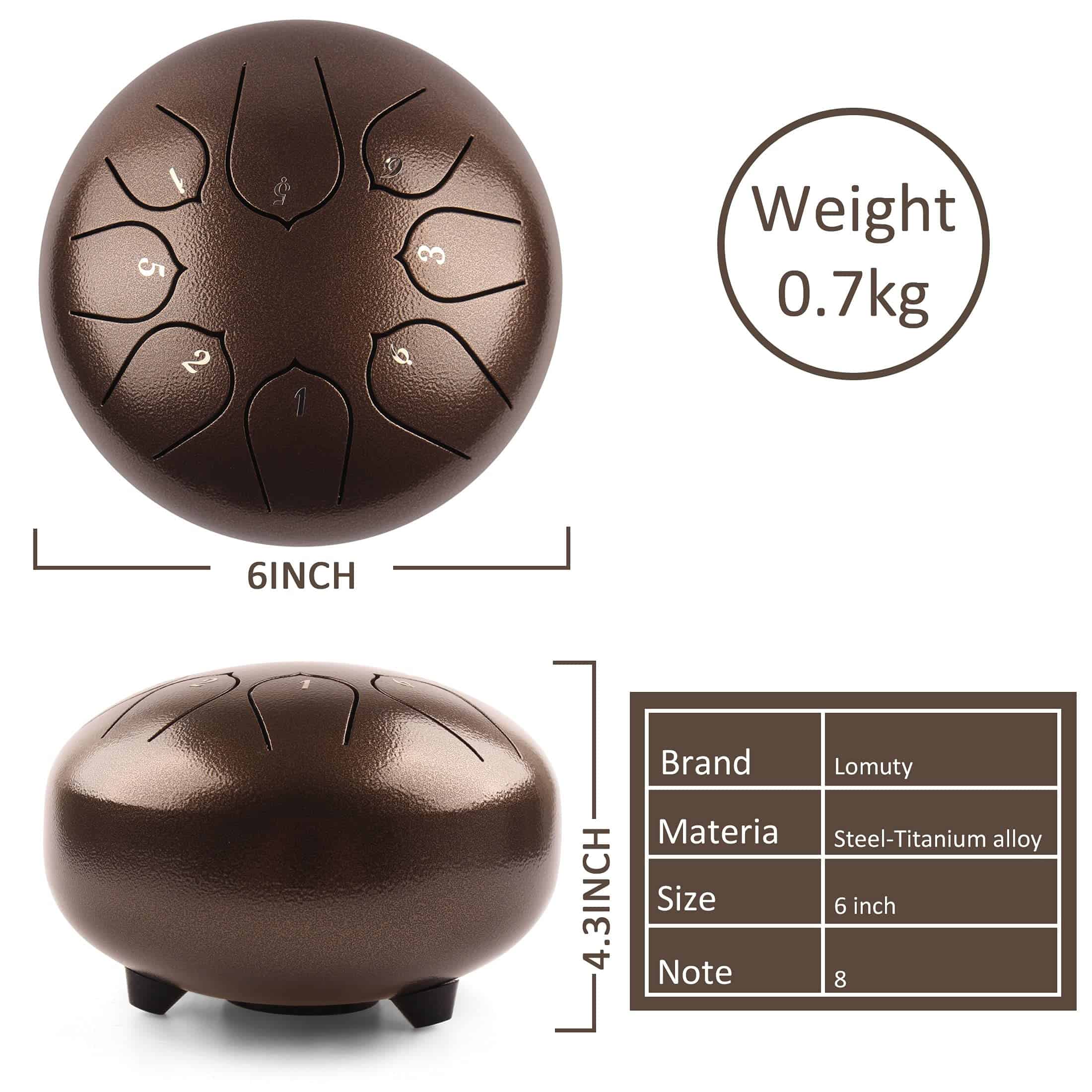 LOMUTY Steel Tongue Drum - 8 Notas 6 Pulgadas - -ara Dedos - Imagen 4