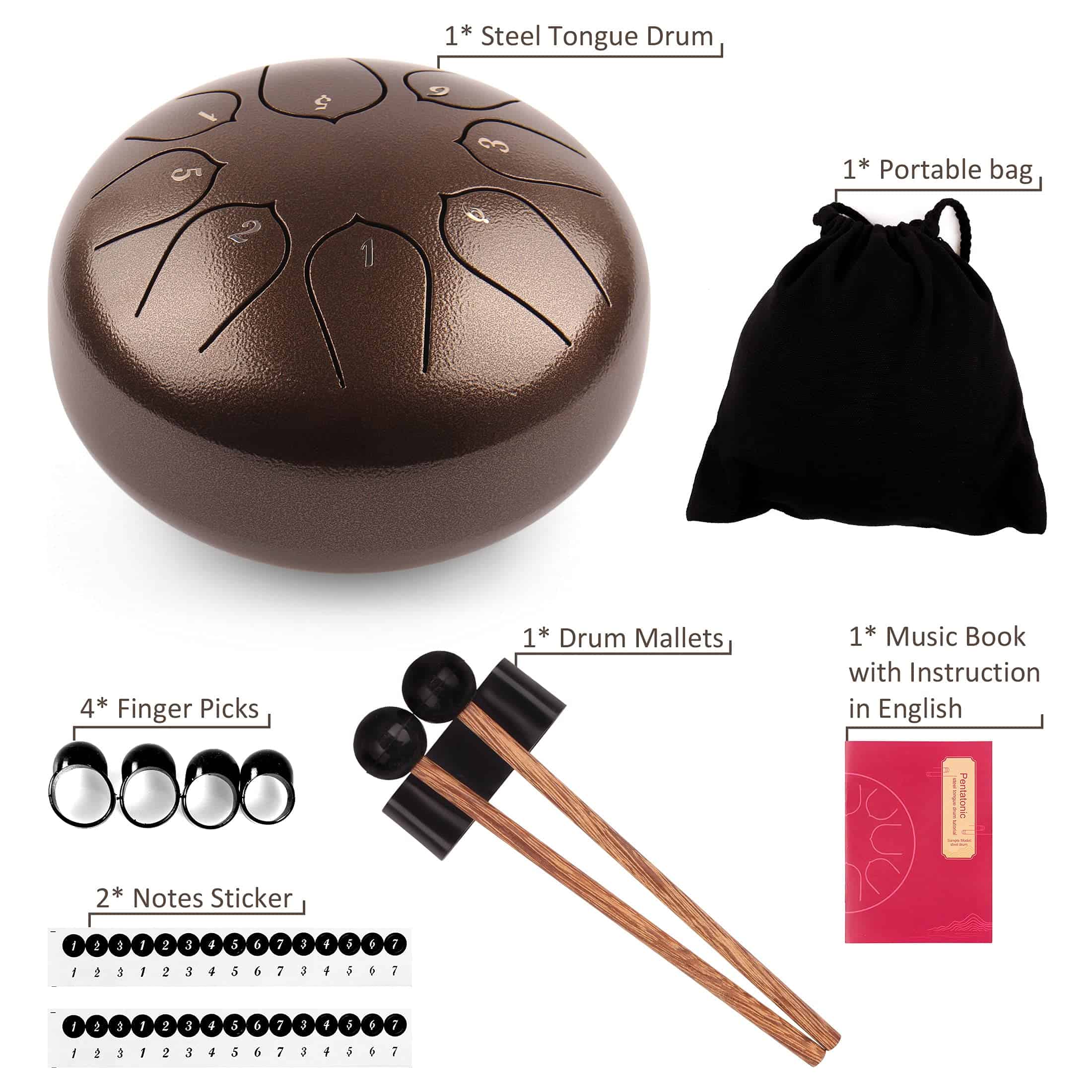 LOMUTY Steel Tongue Drum - 8 Notas 6 Pulgadas - -ara Dedos - Imagen 7