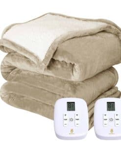 Manta eléctrica de felpa de microfibra Sherpa reversible y