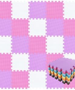 qqpp EVA Rubber 18 Tiles Interlocking -Blanco, Rosa, Morado