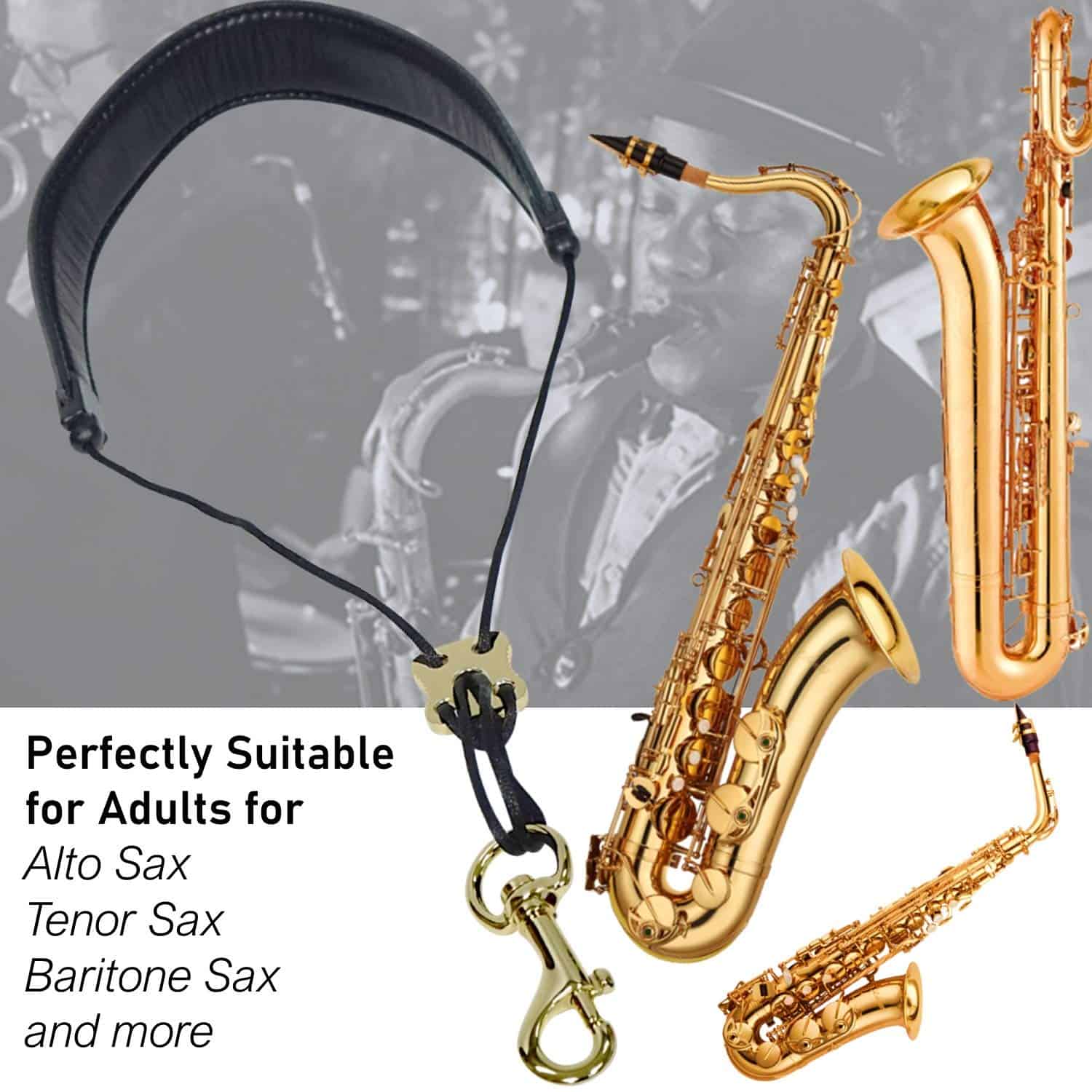 Correa de Saxofón Acolchada Libretto Premium, Negra, Cuero - Imagen 10