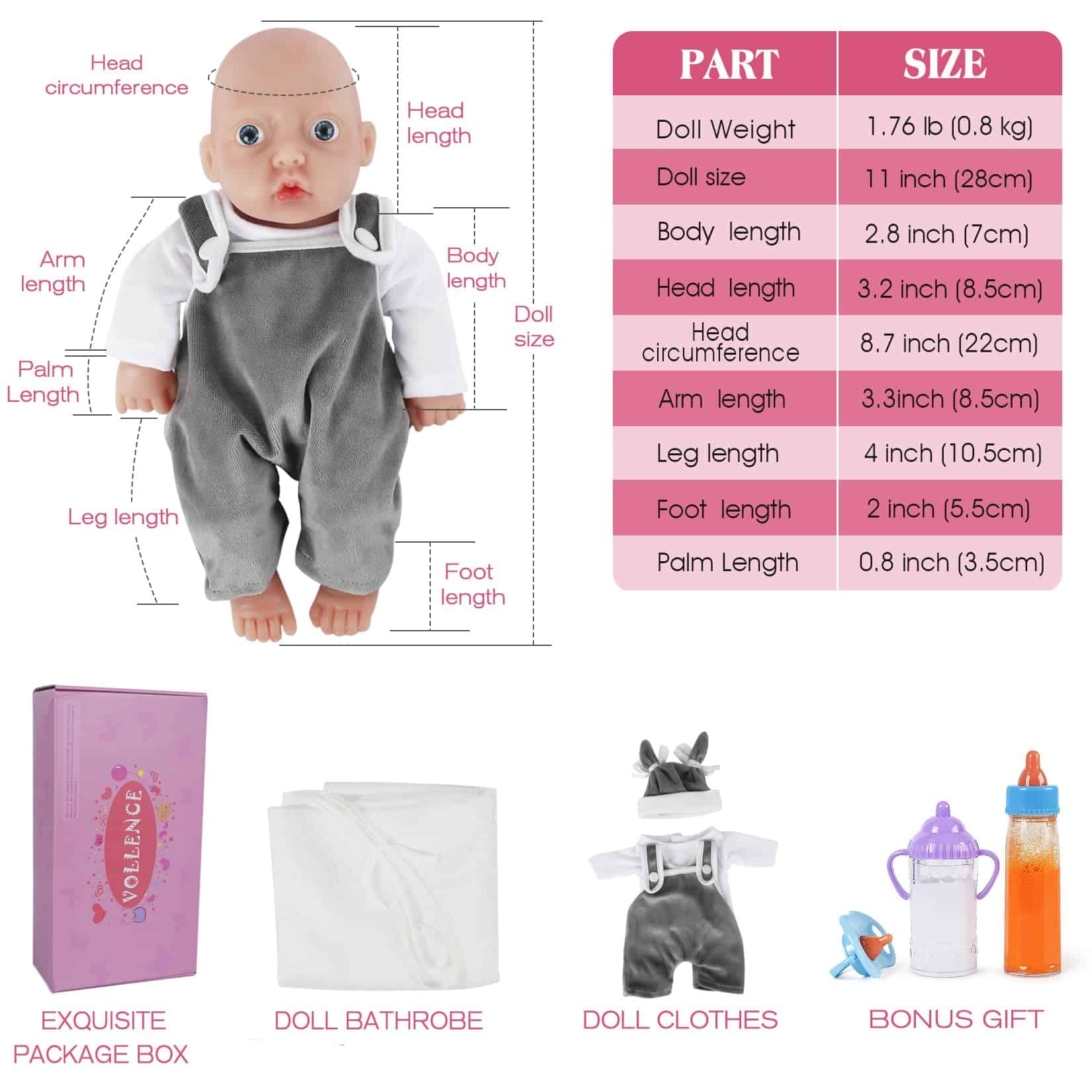 Muñeco de bebé de silicona Vollence de 11 pulgadas, Muñeco - Imagen 6