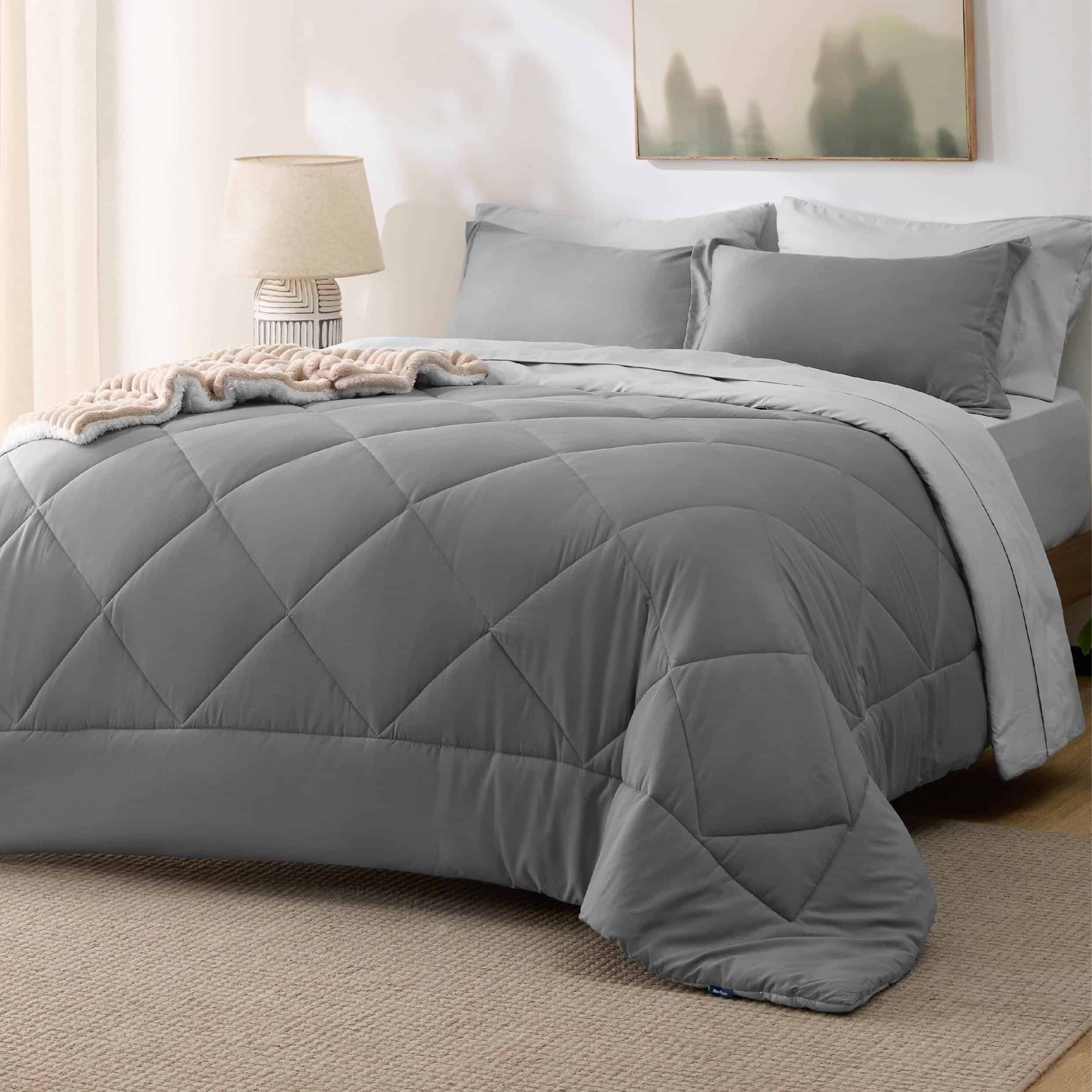 Juego de edredón Queen Bedsure - 7 Piezas Reversible Gris,
