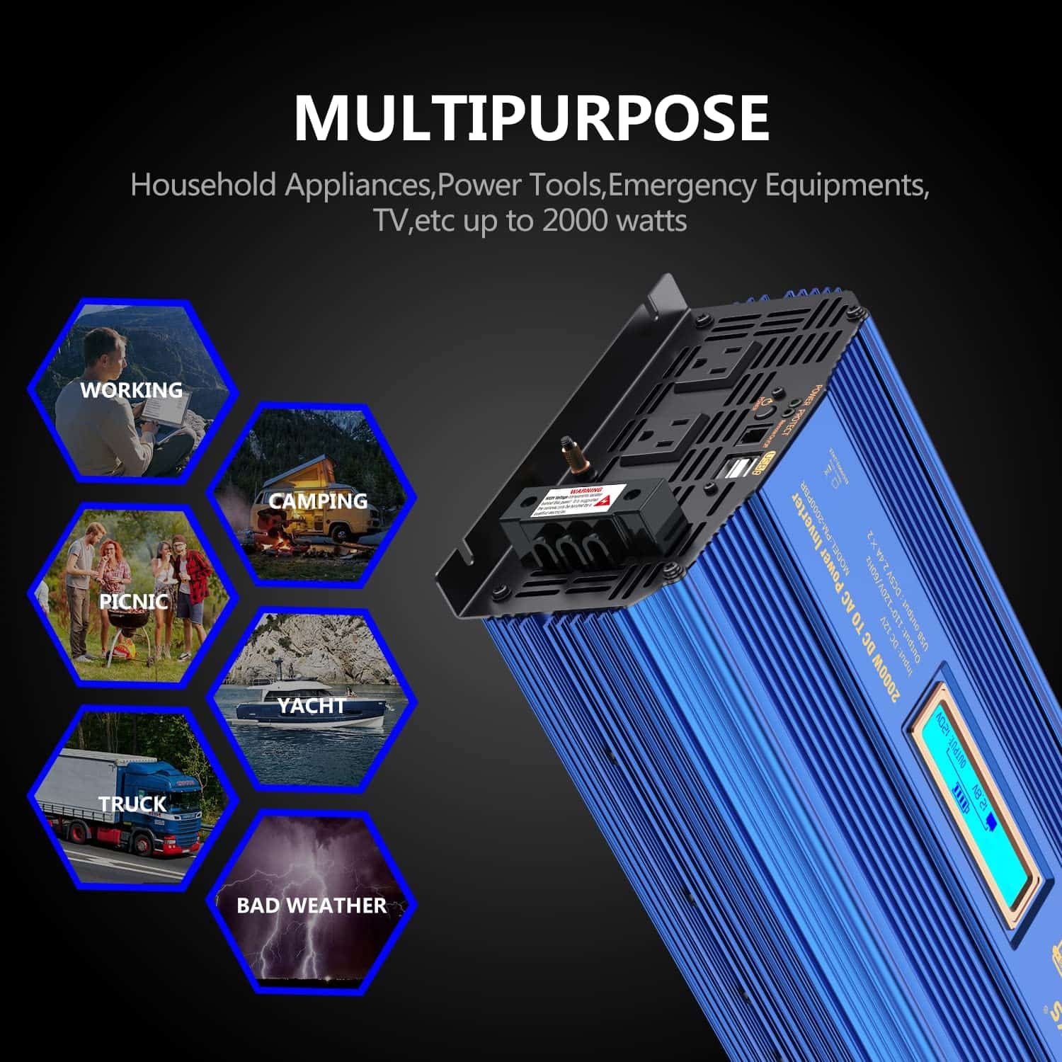 Inversor de Corriente 2000w DC 12V a AC 120V ETL UL458 Onda - Imagen 6