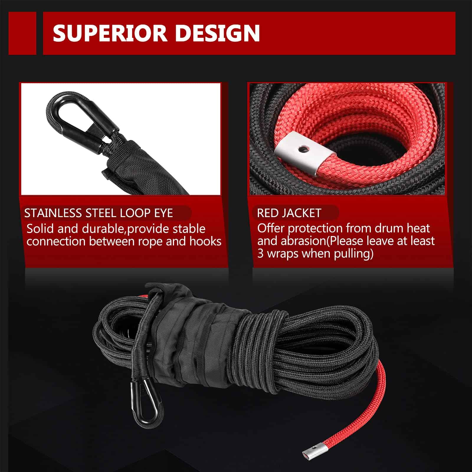 Cuerda sintética para winch BUNKER INDUST 3/8" x 85', Cable - Imagen 4