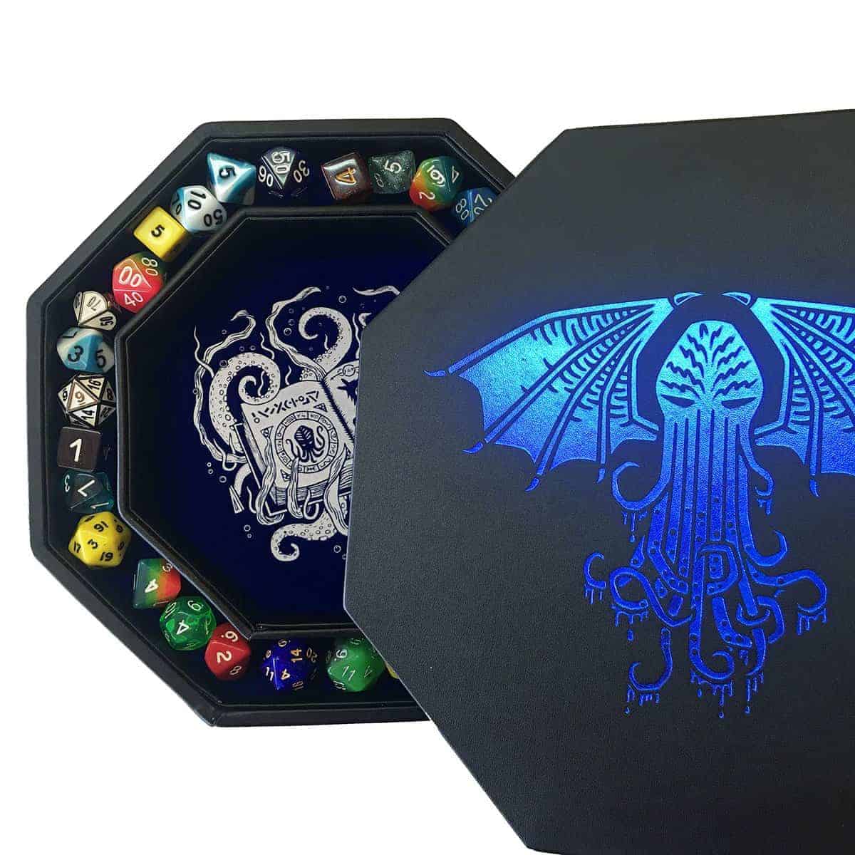Fantasydice-Cthulhu Tome-Blue- Dice Tray - 8" Octagon with