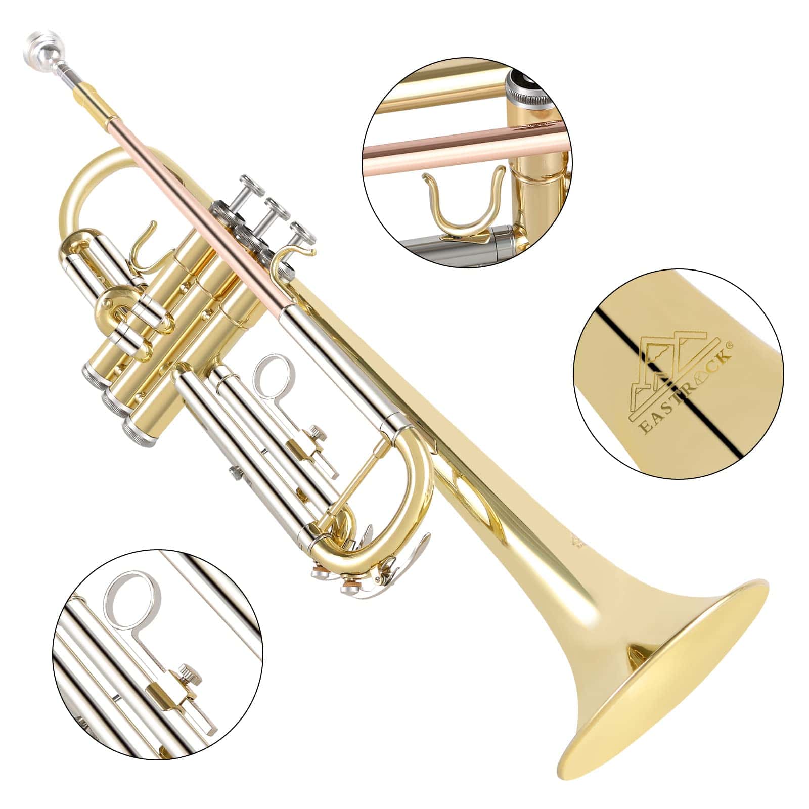 Trompeta Bb EASTROCK Set Estándar con Estuche, Guantes, - Imagen 5