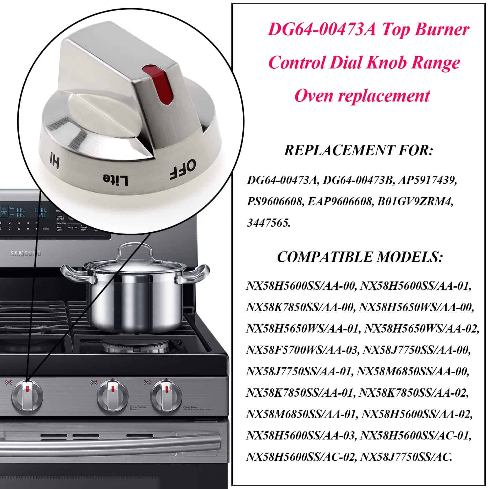 AMI PARTS DG64-00473A Perilla de dial de quemador de rango - Imagen 6