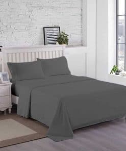 Juego de sábanas de algodón egipcio gris oscuro de 4 piezas