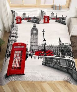 Modern Juego de Funda Nórdica Tamaño Queen, Rojo Gris Juego