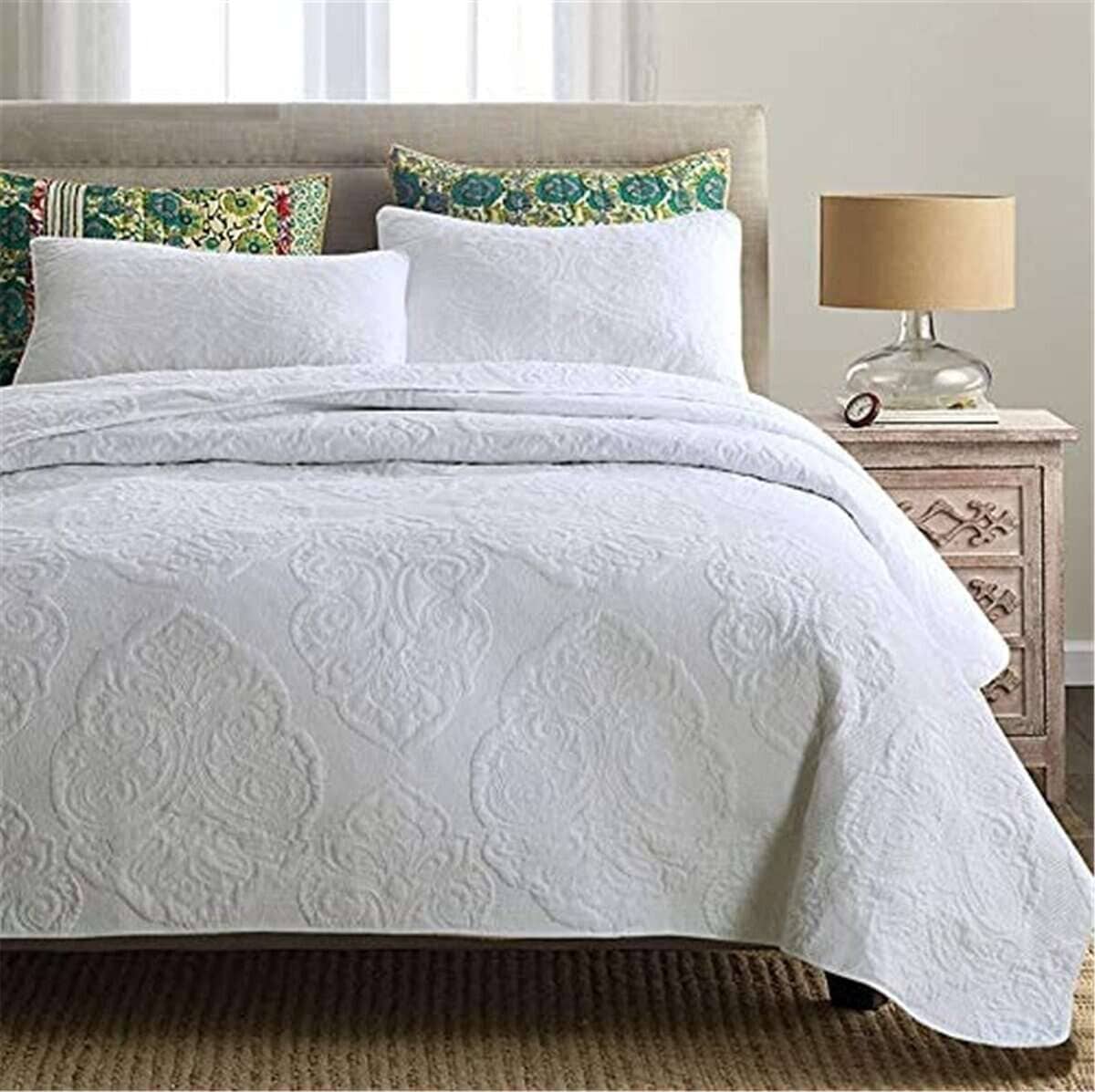 ABREEZE Colcha de Reina de Paisley en Algodón Blanco Juego - Imagen 4