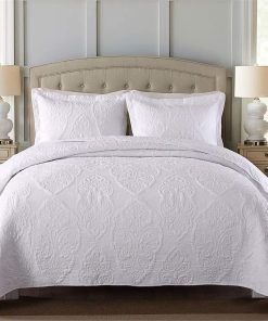 ABREEZE Colcha de Reina de Paisley en Algodón Blanco Juego