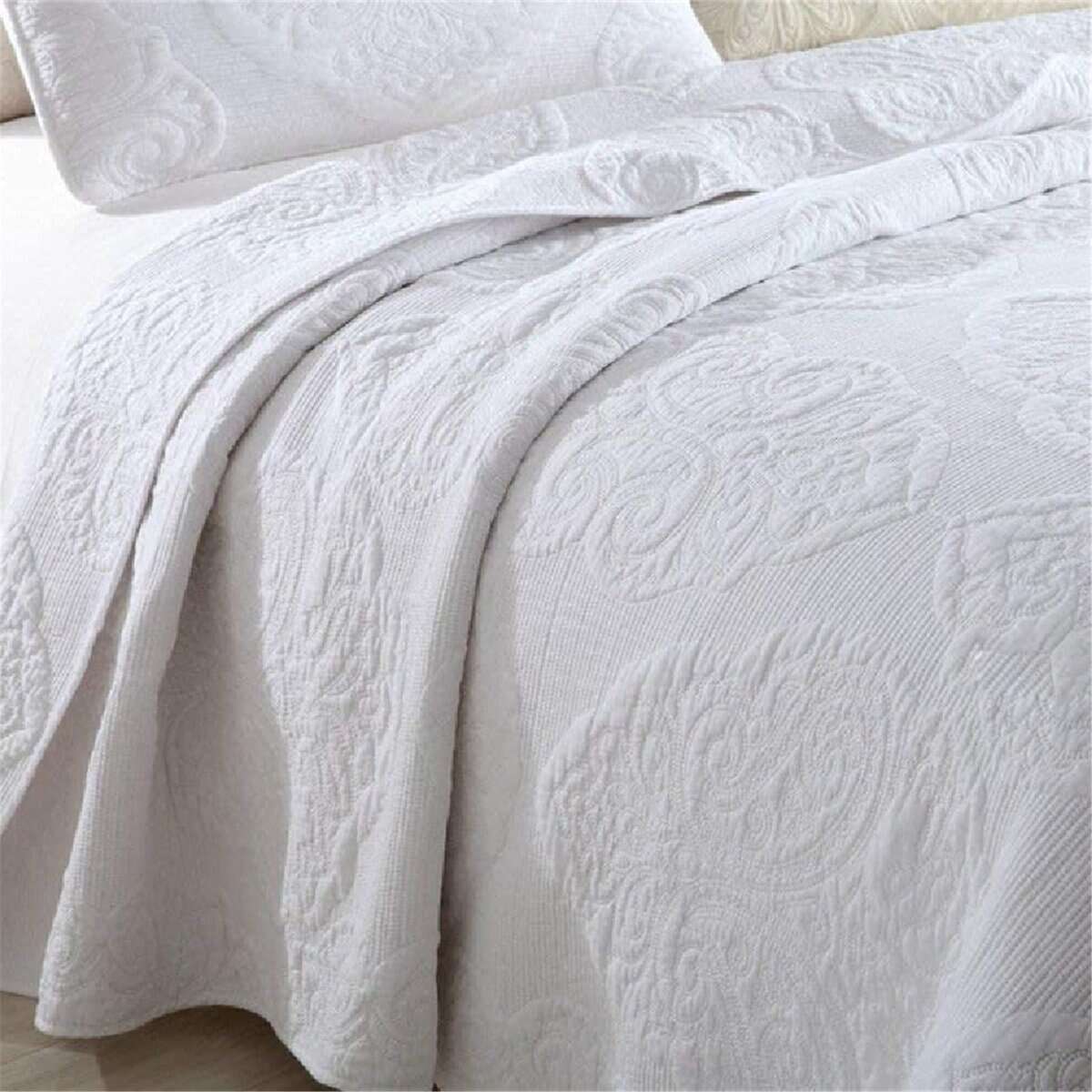 ABREEZE Colcha de Reina de Paisley en Algodón Blanco Juego - Imagen 5