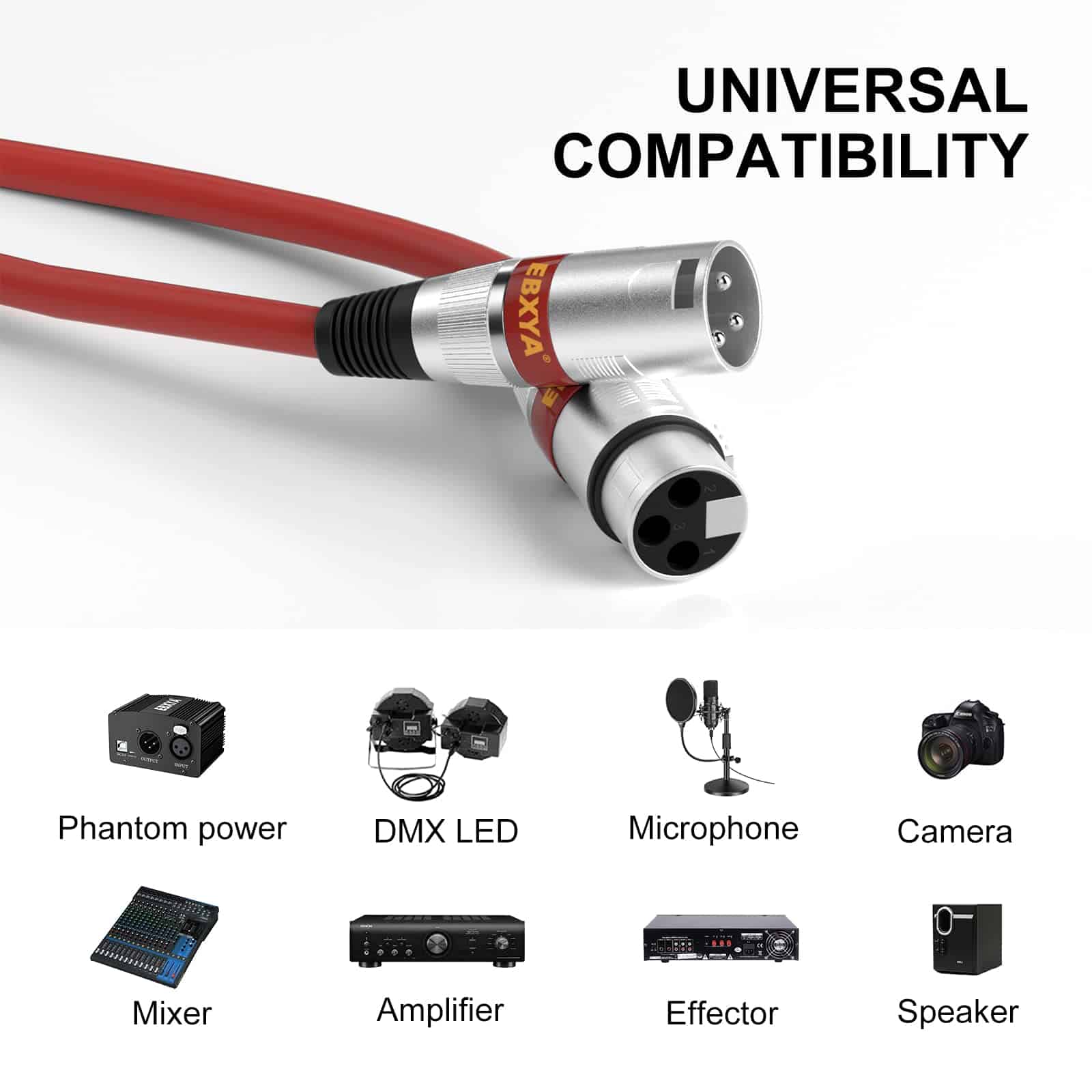Cable XLR EBXYA de 2 pies, Cable de Micrófono Corto 6 - Imagen 4