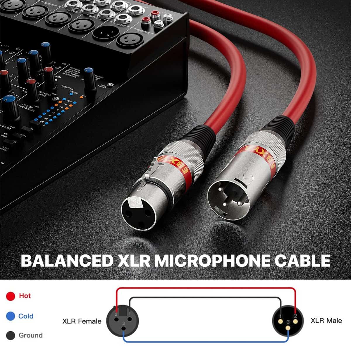Cable XLR EBXYA de 2 pies, Cable de Micrófono Corto 6 - Imagen 3