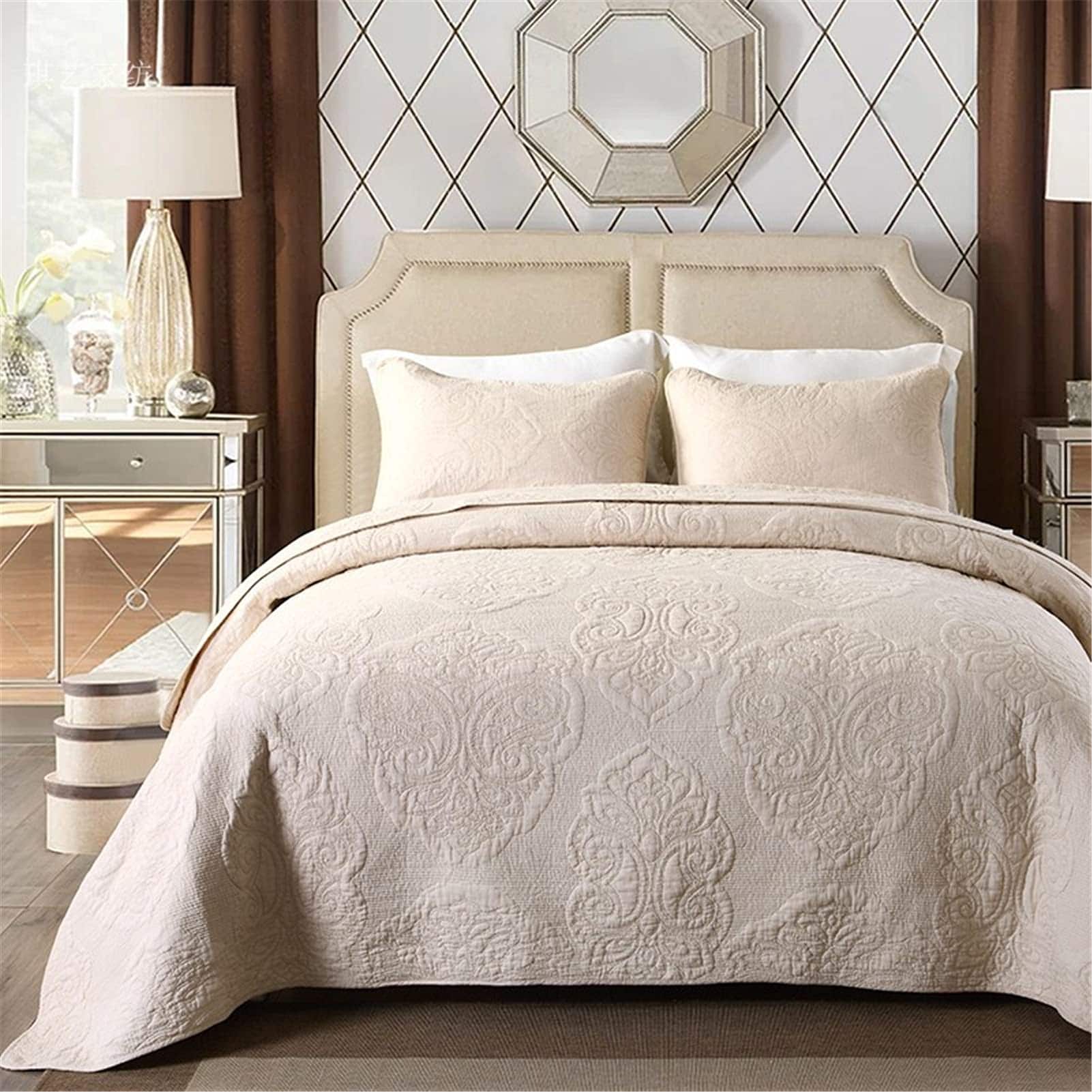 ABREEZE Juego de Edredón de Algodón de Tamaño King Crema - Imagen 3