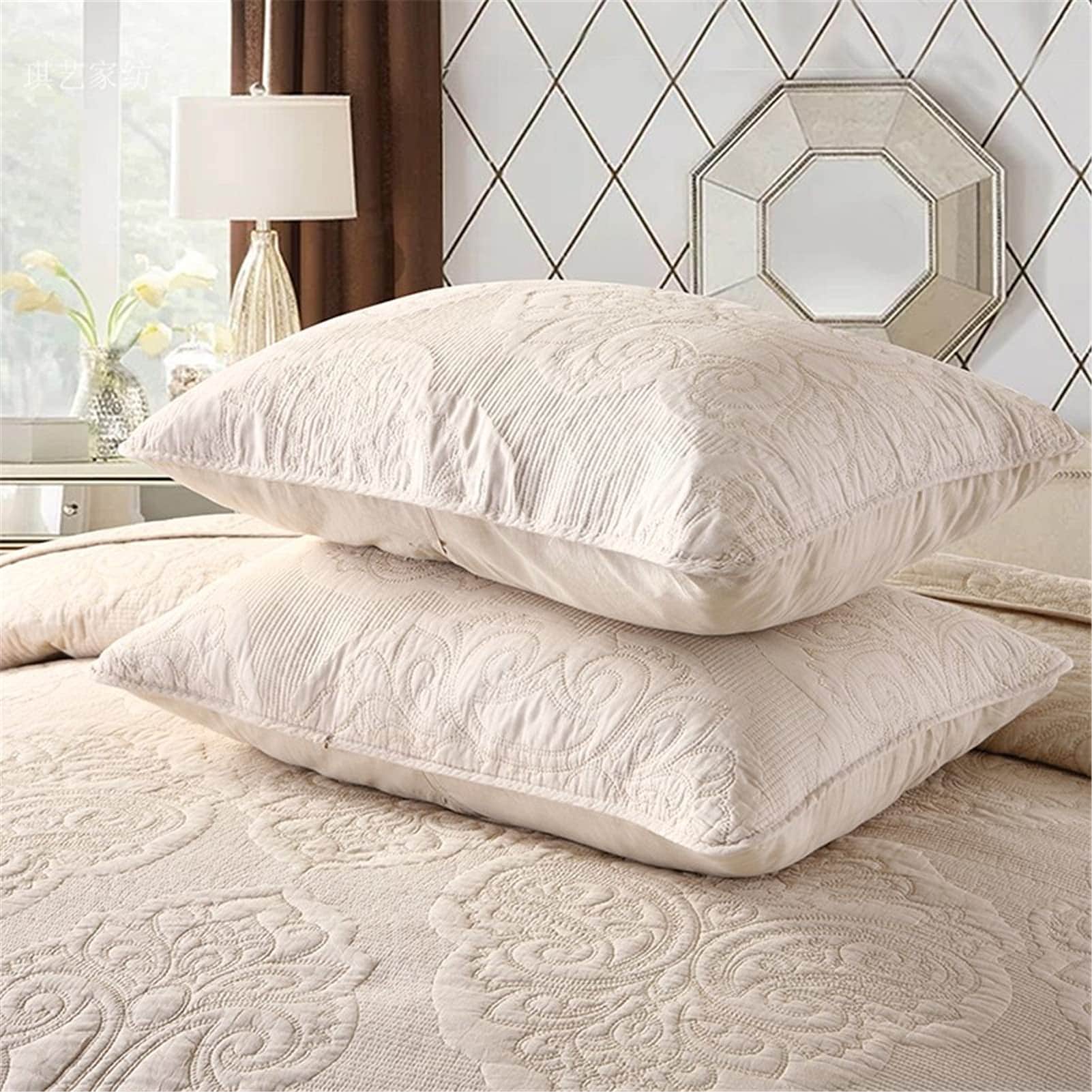 ABREEZE Juego de Edredón de Algodón de Tamaño King Crema - Imagen 5