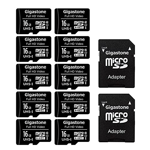 [Gigastone] Paquete de 10 Tarjetas Micro SD de 16GB, Video