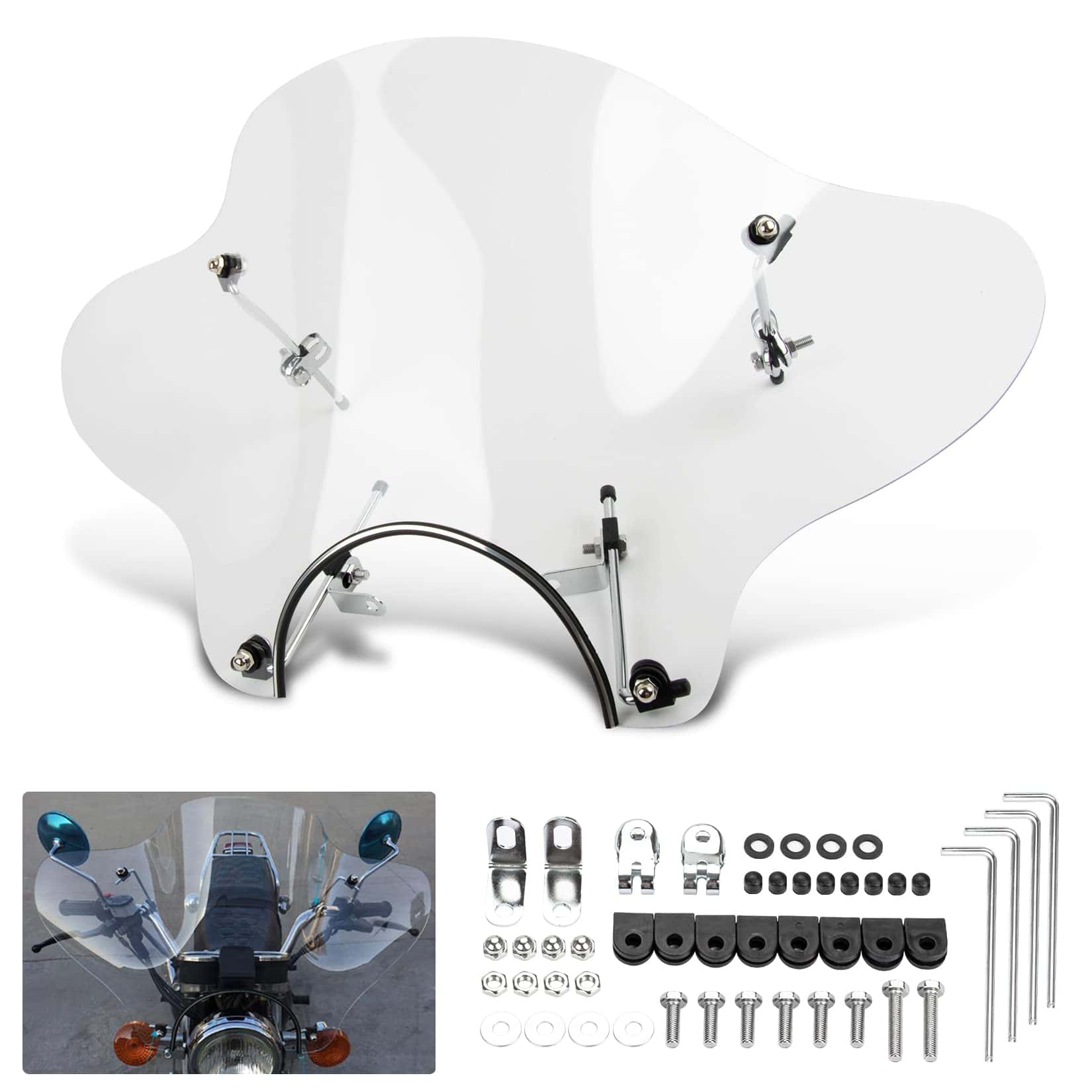 PSLER Parabrisas de 7/8" para Motocicleta Cruiser con Kit