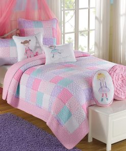 Set de Colcha con Estampado Floral Puntos Rosa Morado Azul