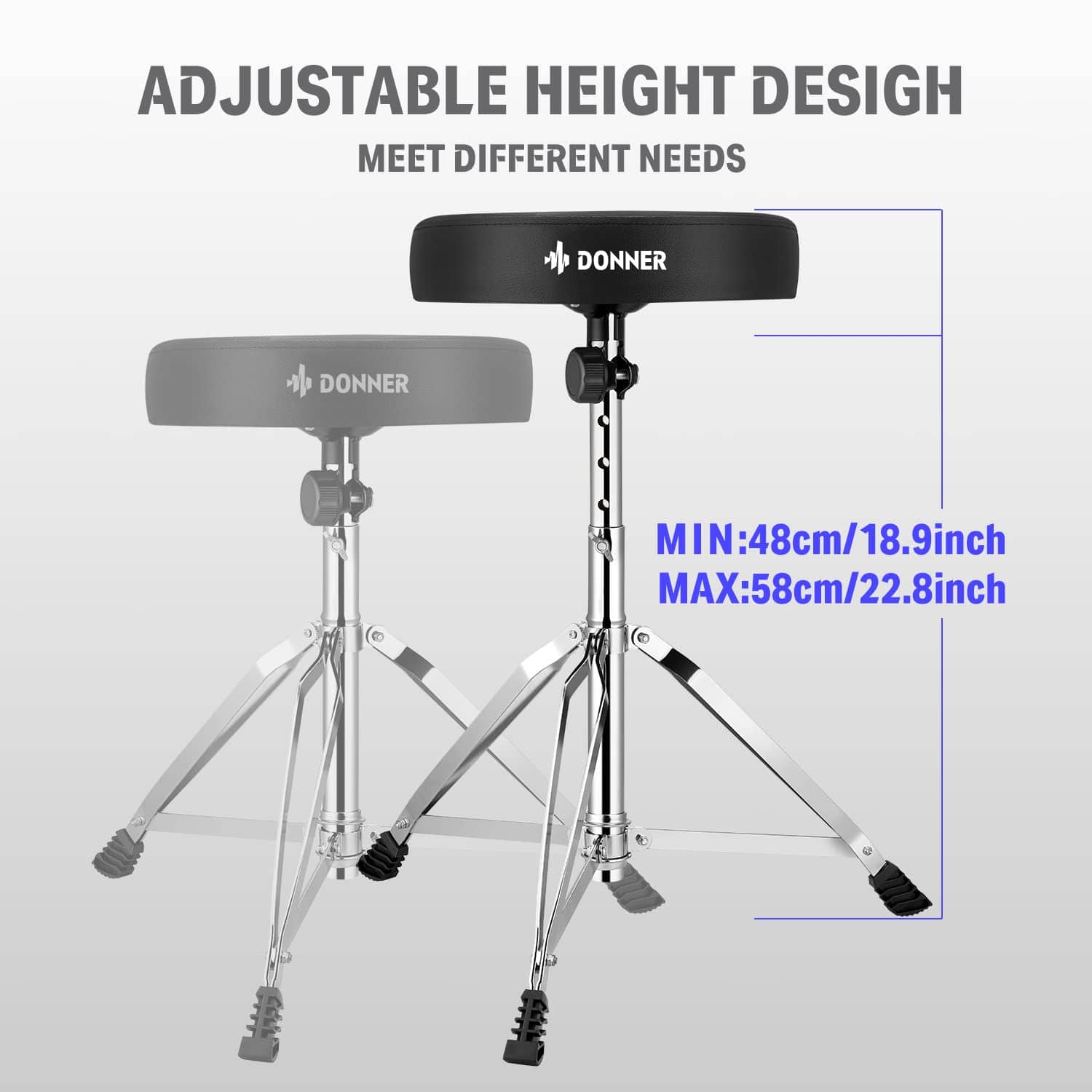 Set de banqueta de tambor Donner, asiento acolchado - Imagen 4