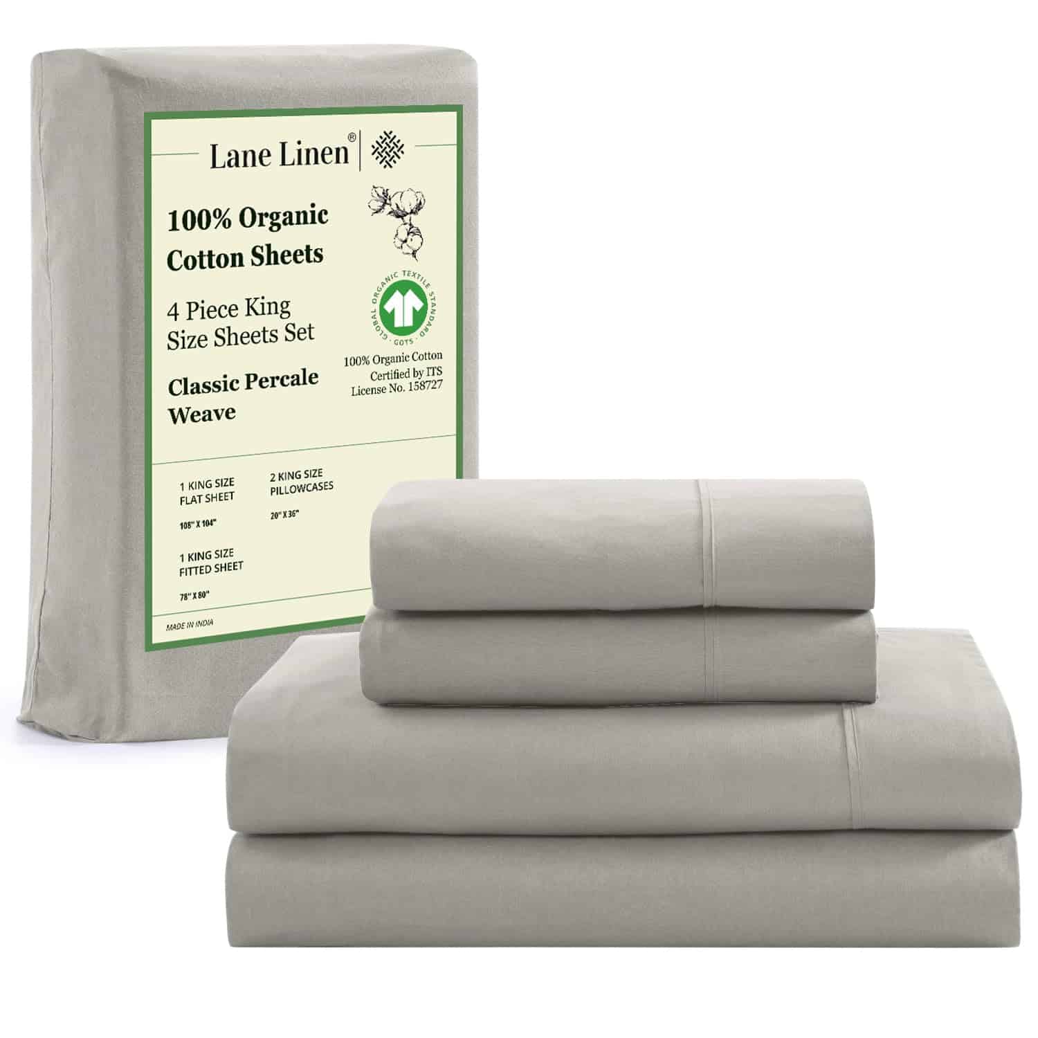 Juego de sábanas King Lane Linen 100% algodón orgánico, 4
