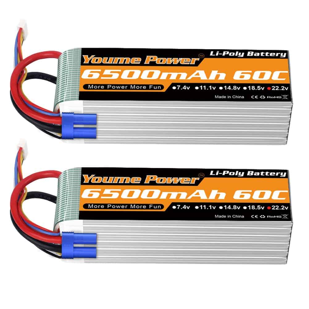 Youme 6S Batería de Lipo EC5, 2 Paquetes 22.2V RC Batería
