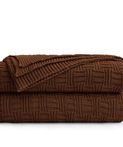 Manta de Punto de Algodón Marrón Oscuro para Sofá Cama -
