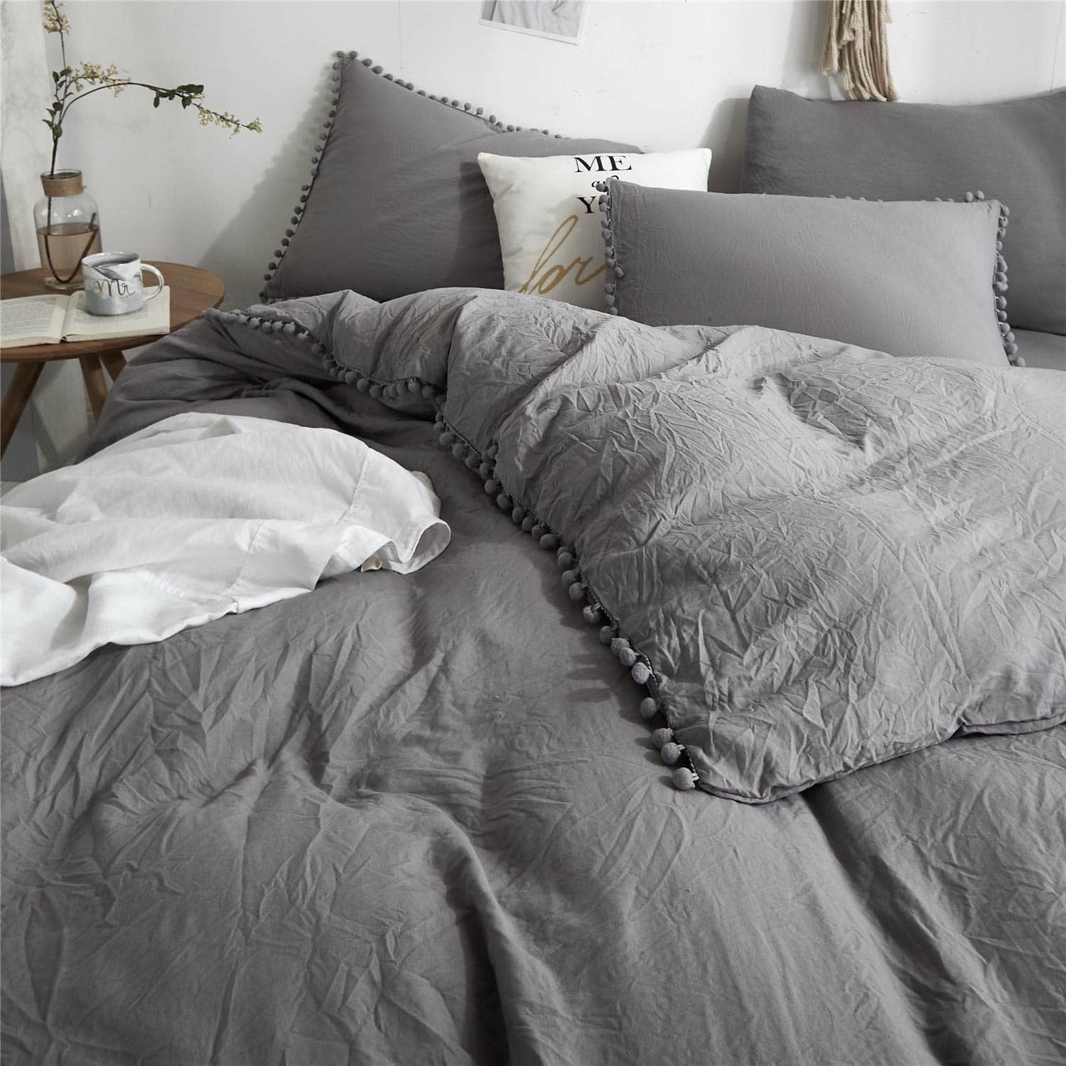 Juego de Funda de Edredón con Borlas Pom Fringe de 2 Piezas - Imagen 3