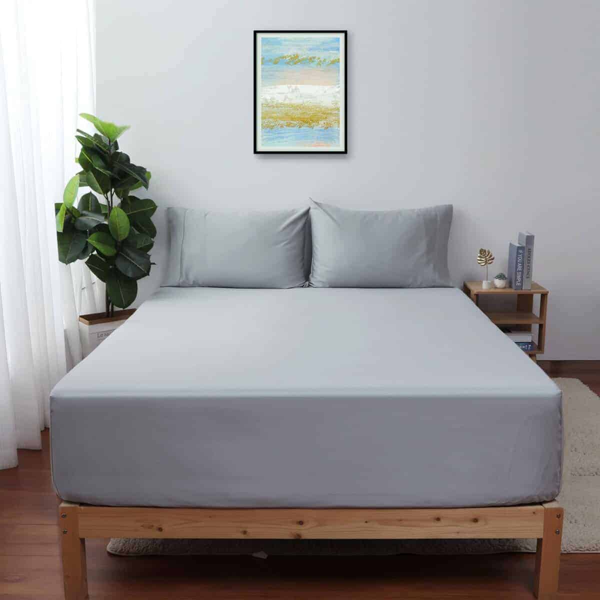 Sábana Ajustable Tamaño Queen Gris, 100% Algodón Egipcio de