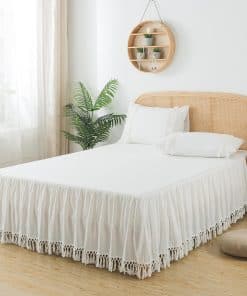 Softta 3Pc Bed Skirt Queen Tassel Ruffle Bedding Bohemian