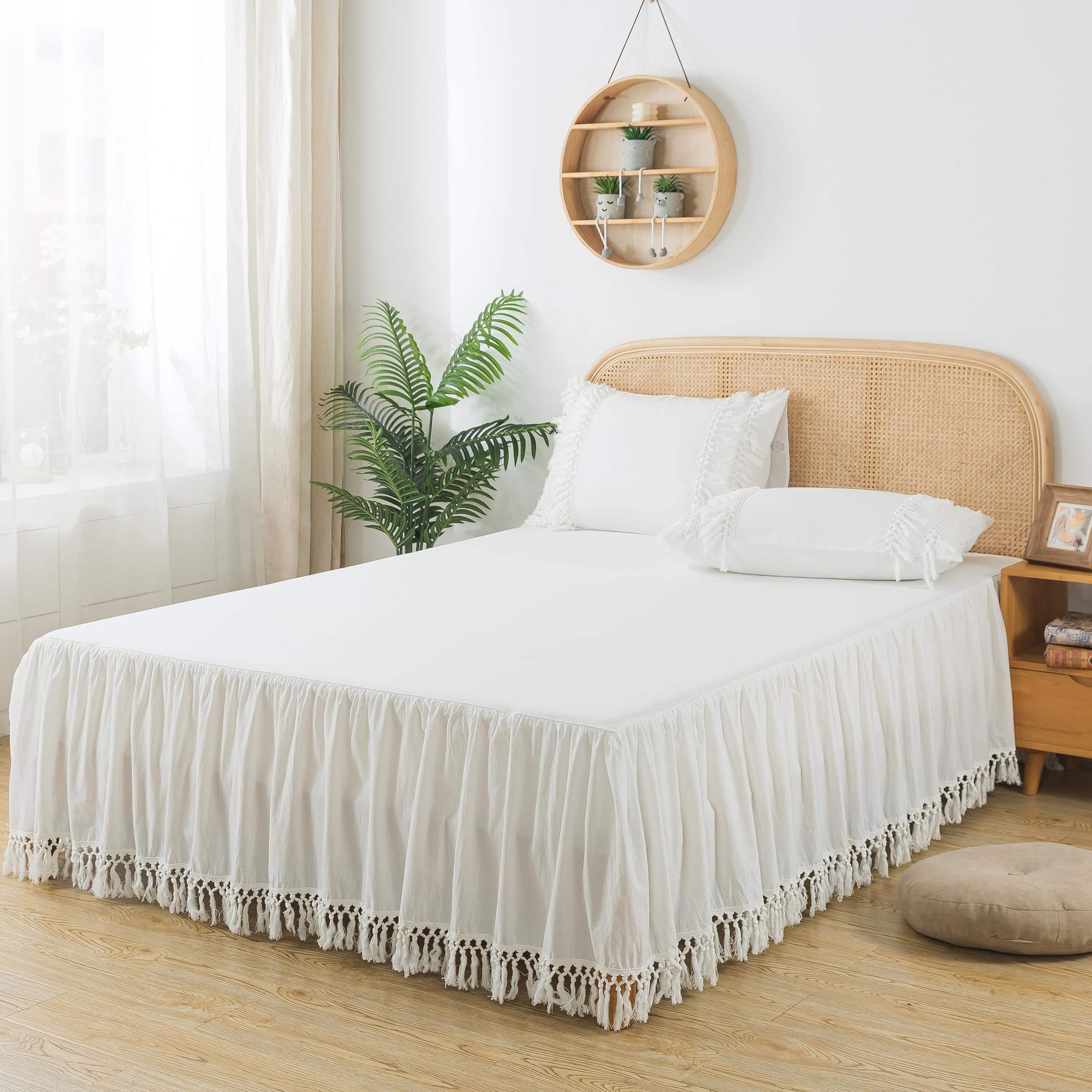 Softta 3Pc Bed Skirt Queen Tassel Ruffle Bedding Bohemian