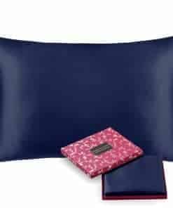 Funda de almohada de seda 100% de morera para -Azul Marino
