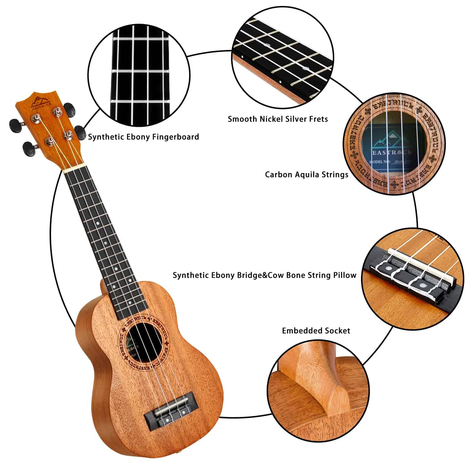 Ukelele Soprano Eastrock de Caoba para Principiantes de 21 - Imagen 4