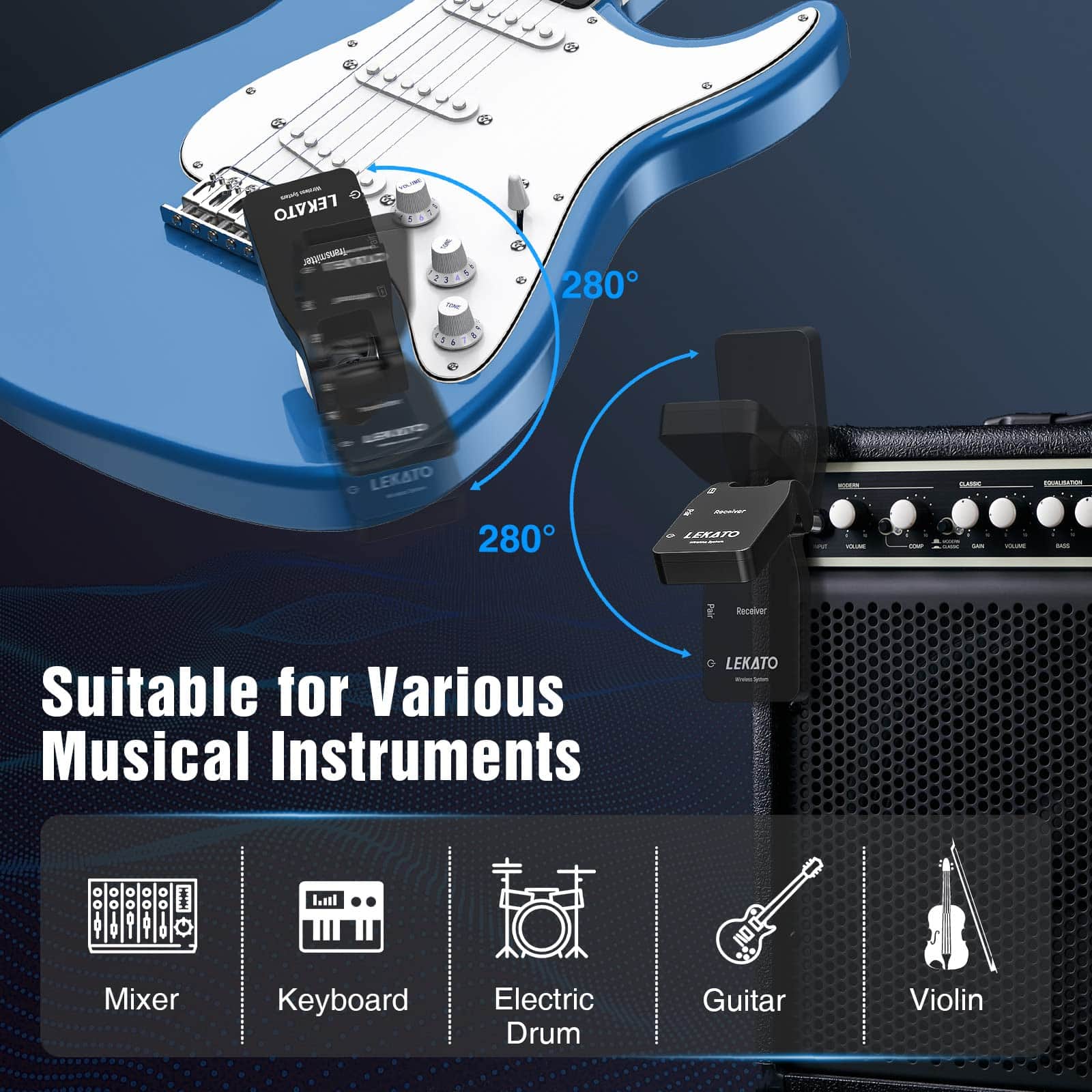 LEKATO Transmisor Receptor de Guitarra Inalámbrico - Imagen 7