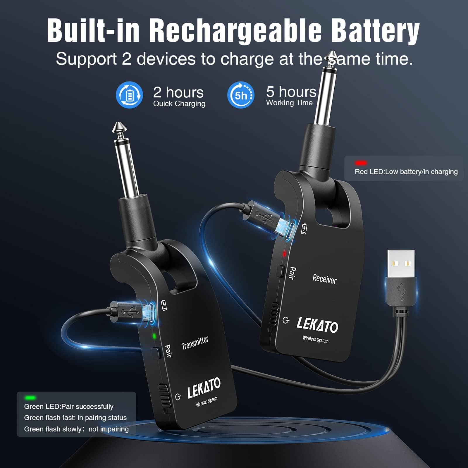 LEKATO Transmisor Receptor de Guitarra Inalámbrico - Imagen 5